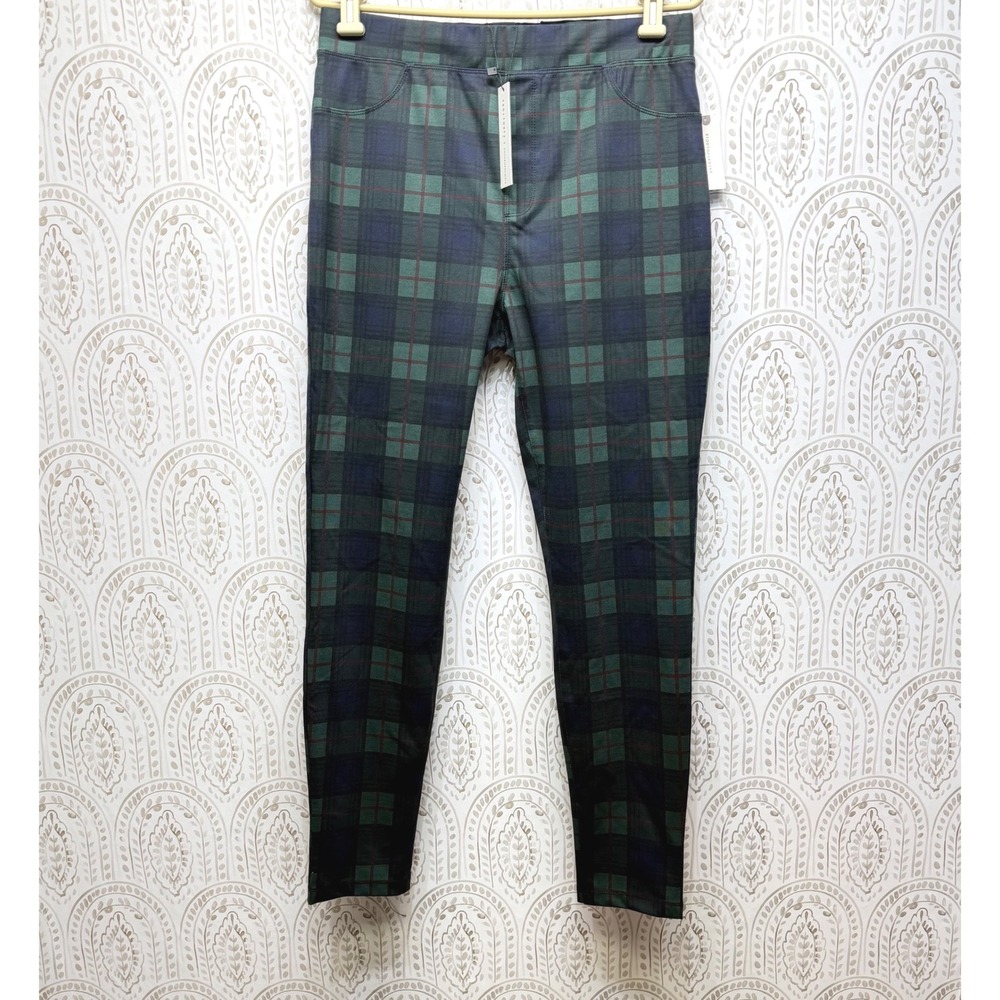 Sanctuary x Anthropologie Plaid Leggings Women Large Green Blue Skinny Pants NWT